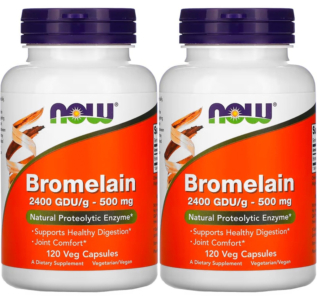 Nyní Foods Bromelain 2400Gdu / 500mg, 120 Veg Kapsle (Balení po 2)