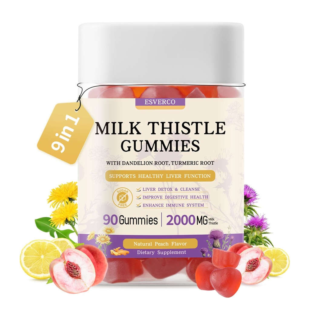 Mléko Thistle Gummies s 2000MG Extract, Játra Podpora zdraví Gummies, Silymarin Mléko Thistle Dodatek s Artichoc, Pampeliška, Kurkumin, Žádný cukr, pro dospělé, Vegan, 90 Počet