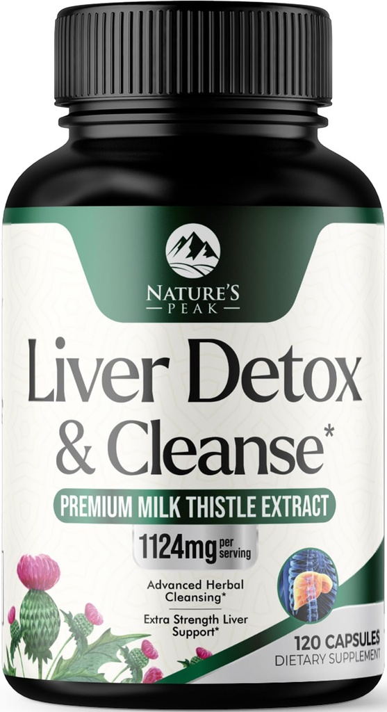 Detox a opravy jater - Doplněk pro mléčné bodláky pro potravu a imunitní zdraví - Zázvor kořenová, Cholin & Pampelion Kořen - Bylinná Játra Podpora se Silymarin, Beetroot & Artyčok - 120 Kapsle