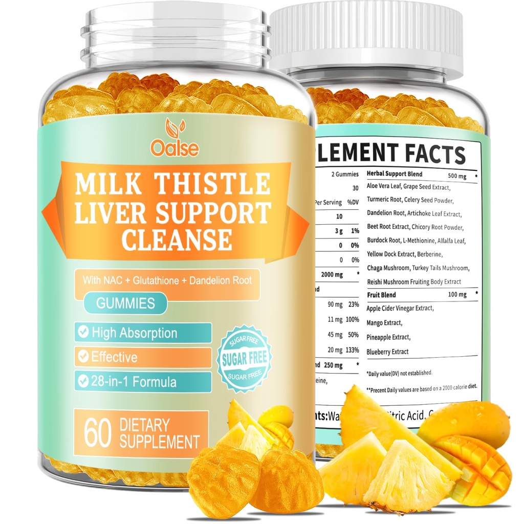 Vyčištění jater Detox & Opravy 2000 Mg Mléko Thistle Gummies - Mango Ananas - s NAC, Glutathione, Dandelion Root, Aloe Vera Leaf, atd, Gluten- Free, 60 Count