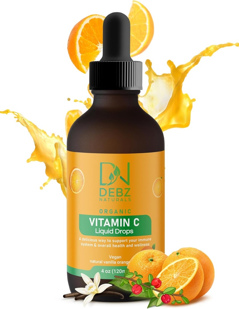Organické tekuté vitamíny C Kapky - Imunitní Supplement - Vegan - Made in USA - 4 oz - Pohodlné - Chutné