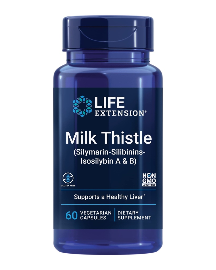 Life Extension Milk Thistle, silymarin, silibininy, isosilybin A & B, Dodává Full- Spectrum Milk Thistle výhody pro zdraví jater, Non- GMO, gluten- free, Vegetariánské, 60 Kapsle
