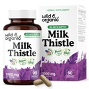 Wild & Organic Milk Thistle Capsules 1000mg - Játra Detox doplňky - Silymarin Milk Thistle prášek pro čištění jater - 90 Vegan Kapsle - 45- Days Supply - No Fillers, Non- GMO