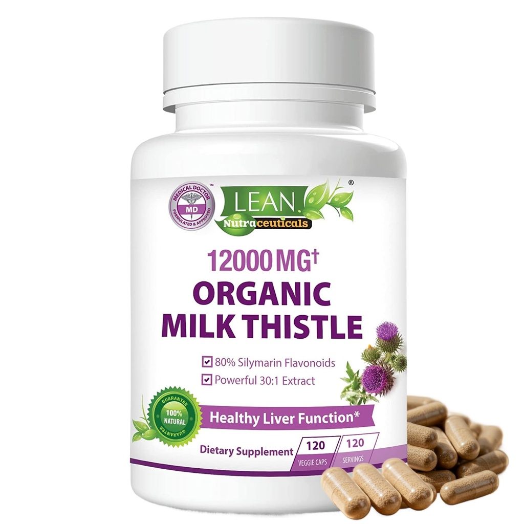 Mléko Thistle Vyčištění jater Detox & Opravy Podpora Organic Supplement, 12000 Mg 120 Den 30X Seed Extract se Silymarin, MD Super Ultra Bylinné ledviny Lung Reew Aid Zdravotnické vzorce pilulky, 120 Kapsle