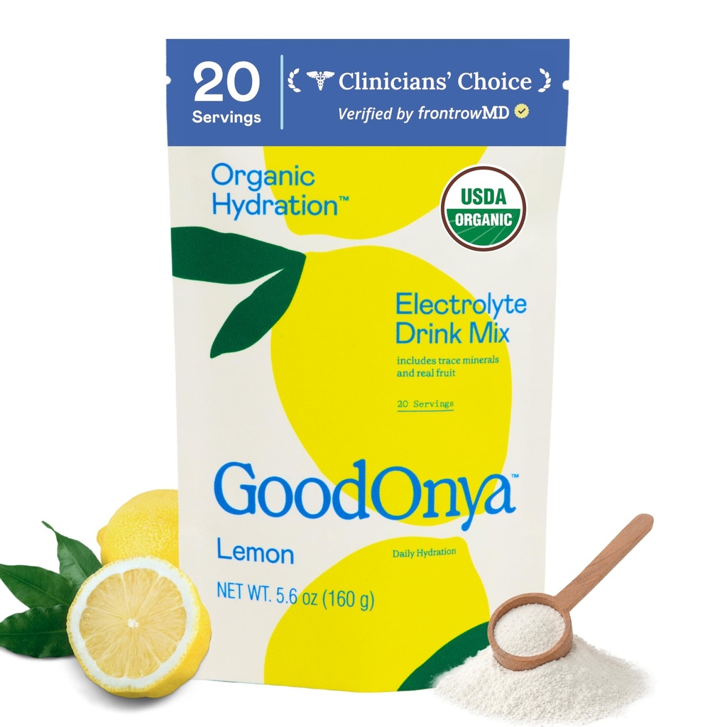 GOODONYA Organic Hydration Electrolyte Drink Mix, Certified Organic Hydration Powder, Non-GMO, Biochecked Glyfosát Free, Nízký cukr, Lemonade Flavor, No Umělé Flavors, 20 Služebnictví
