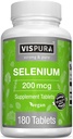 Selen 200 mcg dodatek, 180 Vegan Tablety pro imunitní systém, štítné žlázy, prostata a srdce zdraví *, organické, přírodní & gluten zdarma stopová mineral bez přísad
