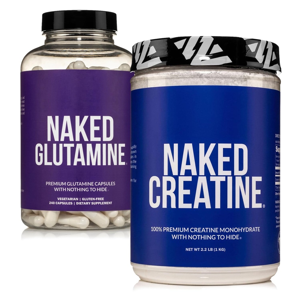NAKED čistý mikronizovaný kreatin Monohydrát 200 Služeb + čistý L- glutamin 240 Kapsle Bundle: Vegan, Non- GMO, gluten zdarma. Minimalizovat rozpad svalů & Zlepšit proteinové syntézy. Nic umělého