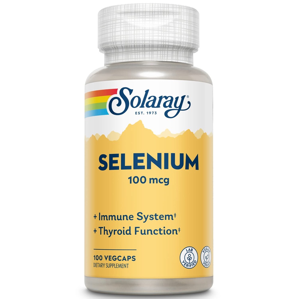 Solaray Selen 100 mcg, Zdravý imunitní systém, funkce štítné žlázy a antioxidační podpora, Vegan, Laboratoř ověřené, 60- Day Garantované, 100 Služeb, 100 VegCaps