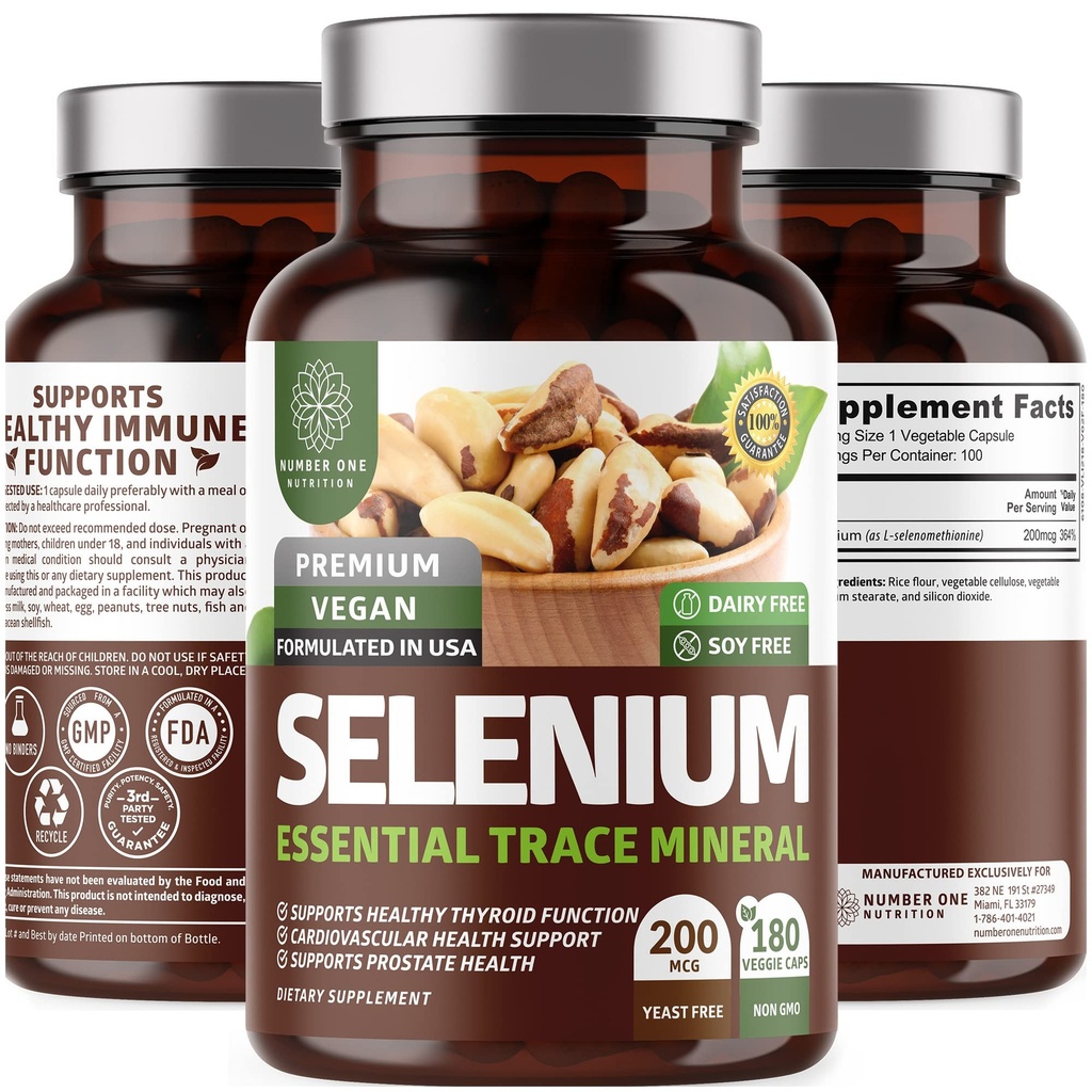 N1N Premium čisté selenium [200MCG, Max Absorpce] Esenciální stopový minerál na podporu imunity a funkce prostaty, 180 Veg Caps
