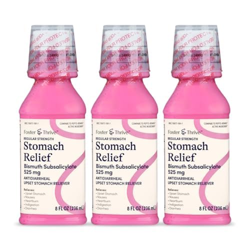 Foster & Thrive Sotomach Relief Liquid for Nausea, Heartburn, Ingestion, Upset Stomach, Diarrhea - Fast Relief for 5 Symptoms, Antitreail, Bismuth Subsalicylát 525 mg, Original, 8 oz (Balení po 3)