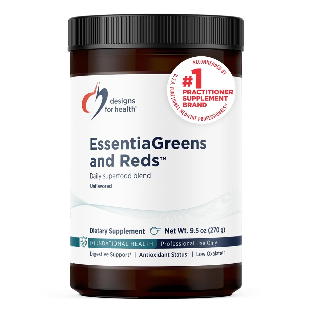 Designy pro zdraví EssentiaGreen a červené (Neochucené, 30 Služební), Vegan Superfood Powder s Spirulina, Kale, Apple & More, pro denní výživu a stravovací zdraví