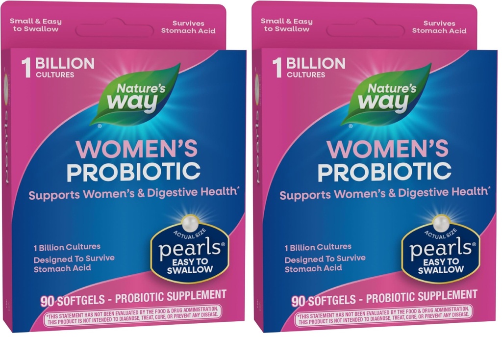 Nature 's Way Women' s Probiotic Pearls, Podporuje ženské a trávicí zdraví *, chrání proti příležitostné zácpě a nafouknutí *, 1 miliarda živých kultur, 90 Softgels, (balení po 2)