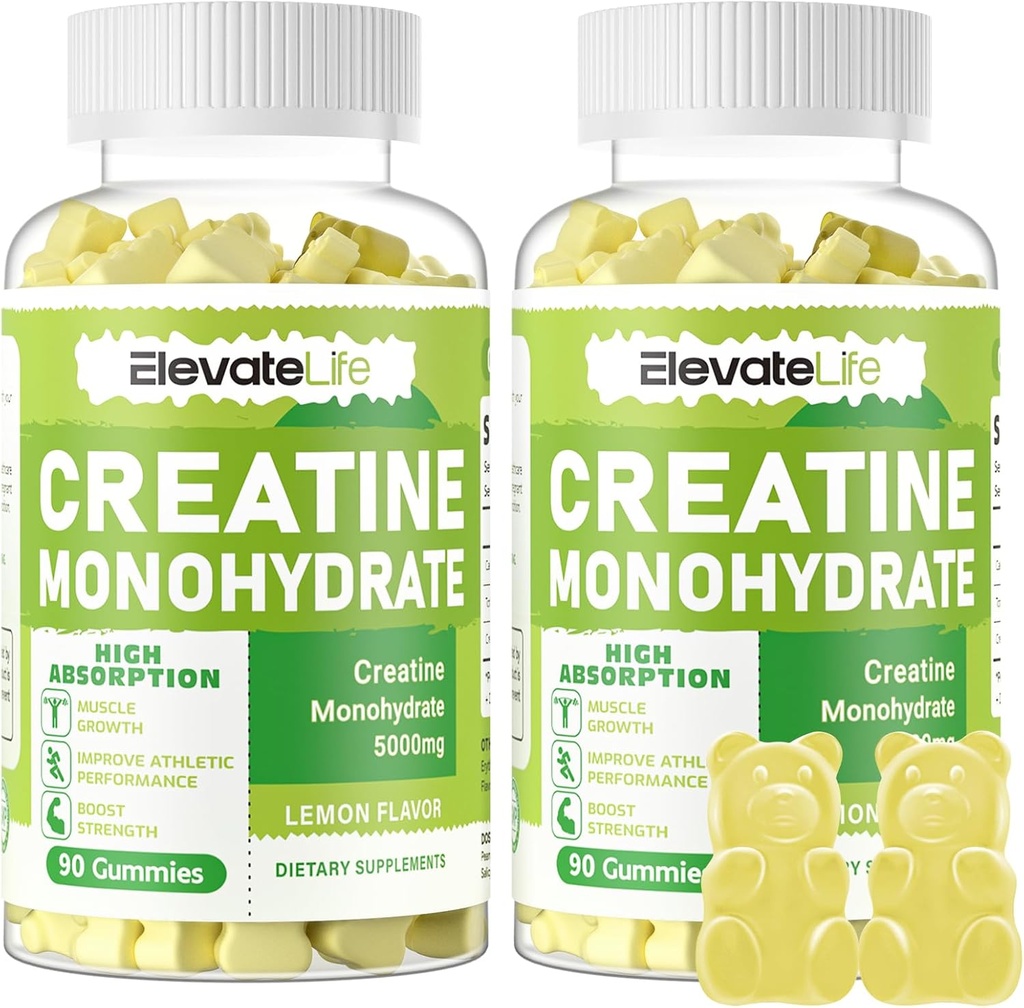 ElevateLife Creatine Monohydrát Žvýkačky 5g pro muže Ženy - Cukr zdarma Žvýkací doplněk. 180 Lemon