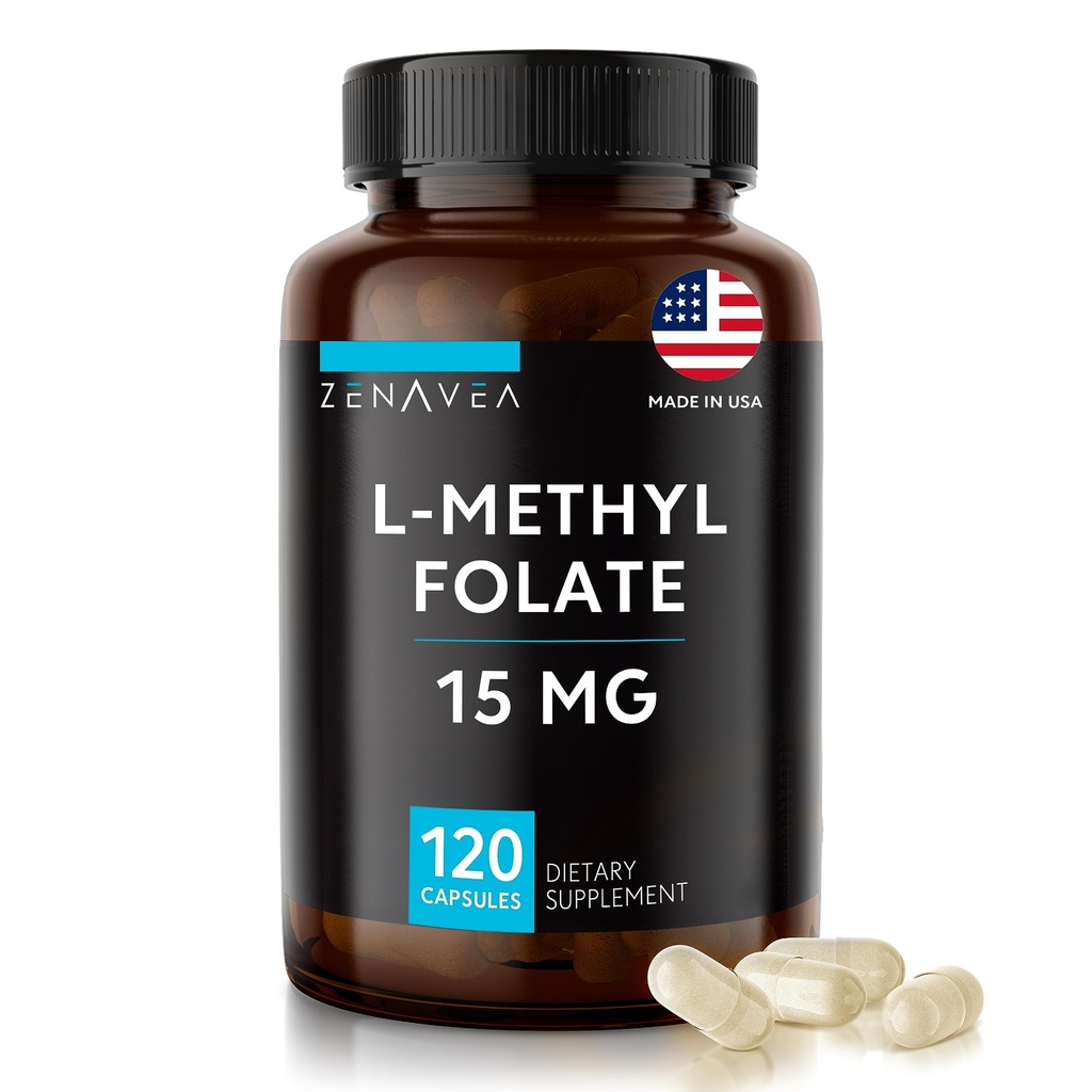 L-methylfolát 15 mg - L methylfolát dodatek, 5-MTHF pro nedostatek kyseliny listové - Max Absorpce a potence - l-methylfolát 15 mg - Methylfolát 15 mg - 120 Veganové kapsle, Non- GMO gluten zdarma