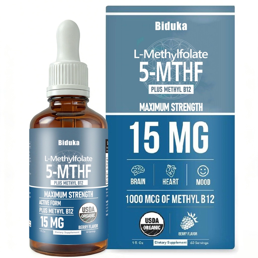 Organic L- methylfolát 15 mg + methyl B12 1000mcg Liquid Drops- 60 Servings