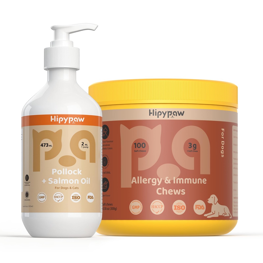 Psí kůže a alergie Support Bundle: Fish Oil Omega 3 + Alergie Relief Chews for Itchy Skin, Imunite & Digestive Health