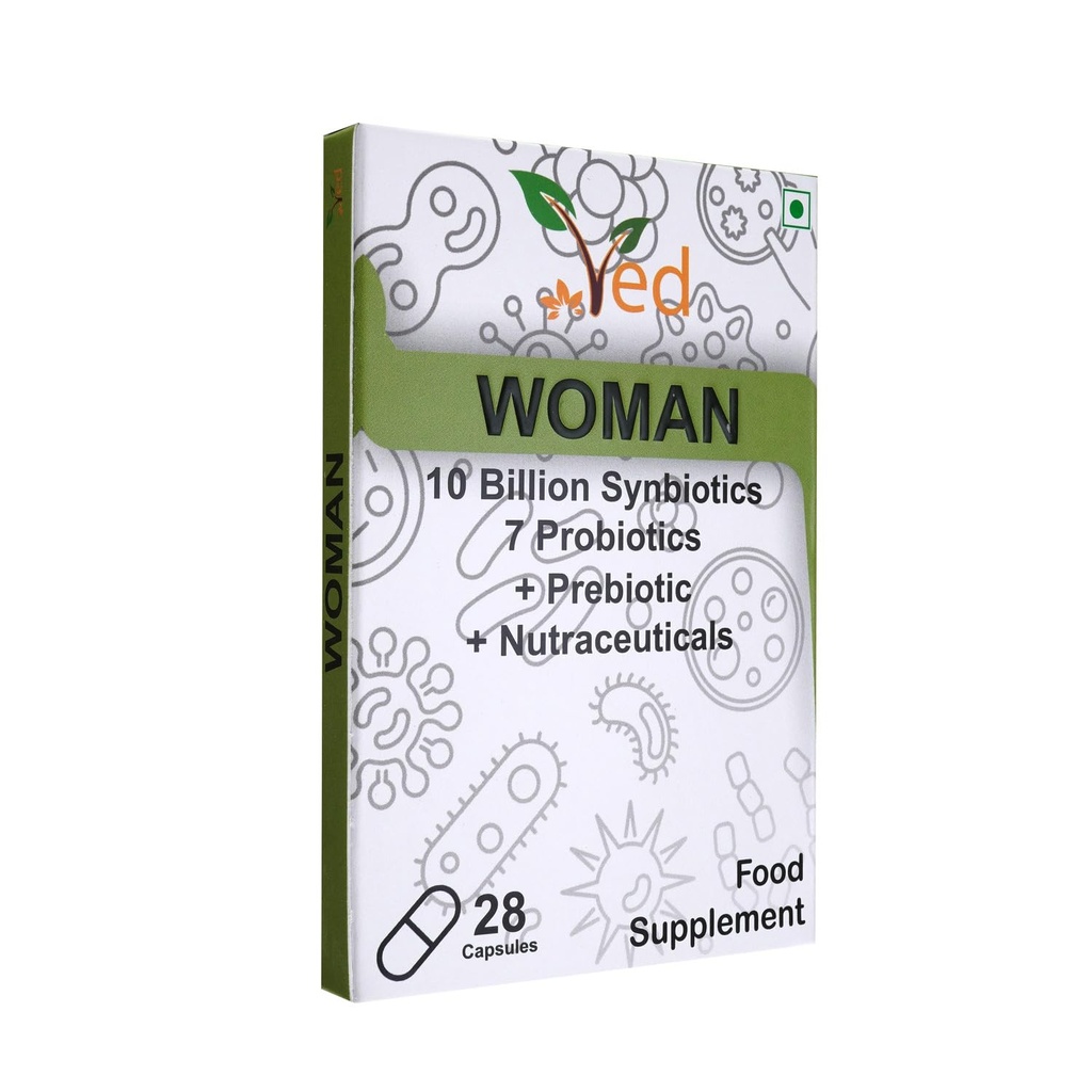 Ved Woman Probiotika a Prebiotika - 10 miliard CFU - 20 živých bakteriálních kultur - 28 Probiotických kapslí pro ženy - Lactobacillus crispatus, oxid křemičitý.