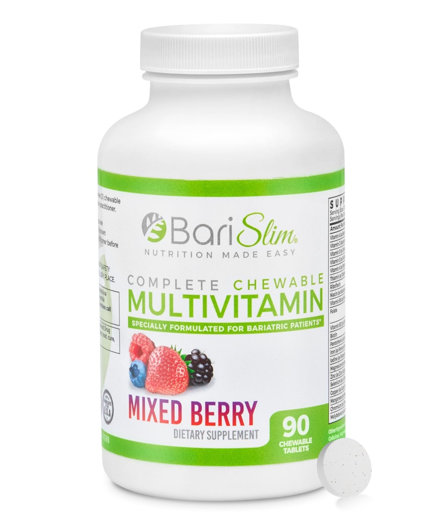 BariSlim Complete Chewable Bariatric Multivitamin Tablets - 45 mg Iron - Bariatric Vitamin & Supplement for Post Bariatric Surgery including Gastric Bypass & Gastric Sleeve B124; Smíšené Berry (90 Počet)