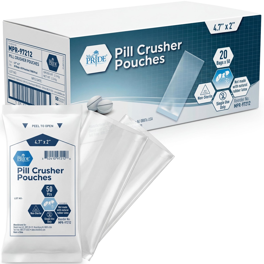 MED PRIDE Pill Crusher 4.7 "x2" Pouches "- Balení 1000 drtičů na léky - Zdravotnická třída Čiré Tablety Drtící sáčky pro snadnou spotřebu s nulovým odpadem