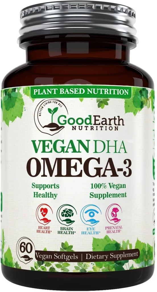 Algal Oil - Vegan DHA Omega 3 Doplňky rybího oleje - Mozkový booster, Doplněk a Prenatal Vitamin -Poskytuje zdravé srdce a imunitní podporu - Bezproblémové Algae Dodatek - 60 Mini Ryby Softgels