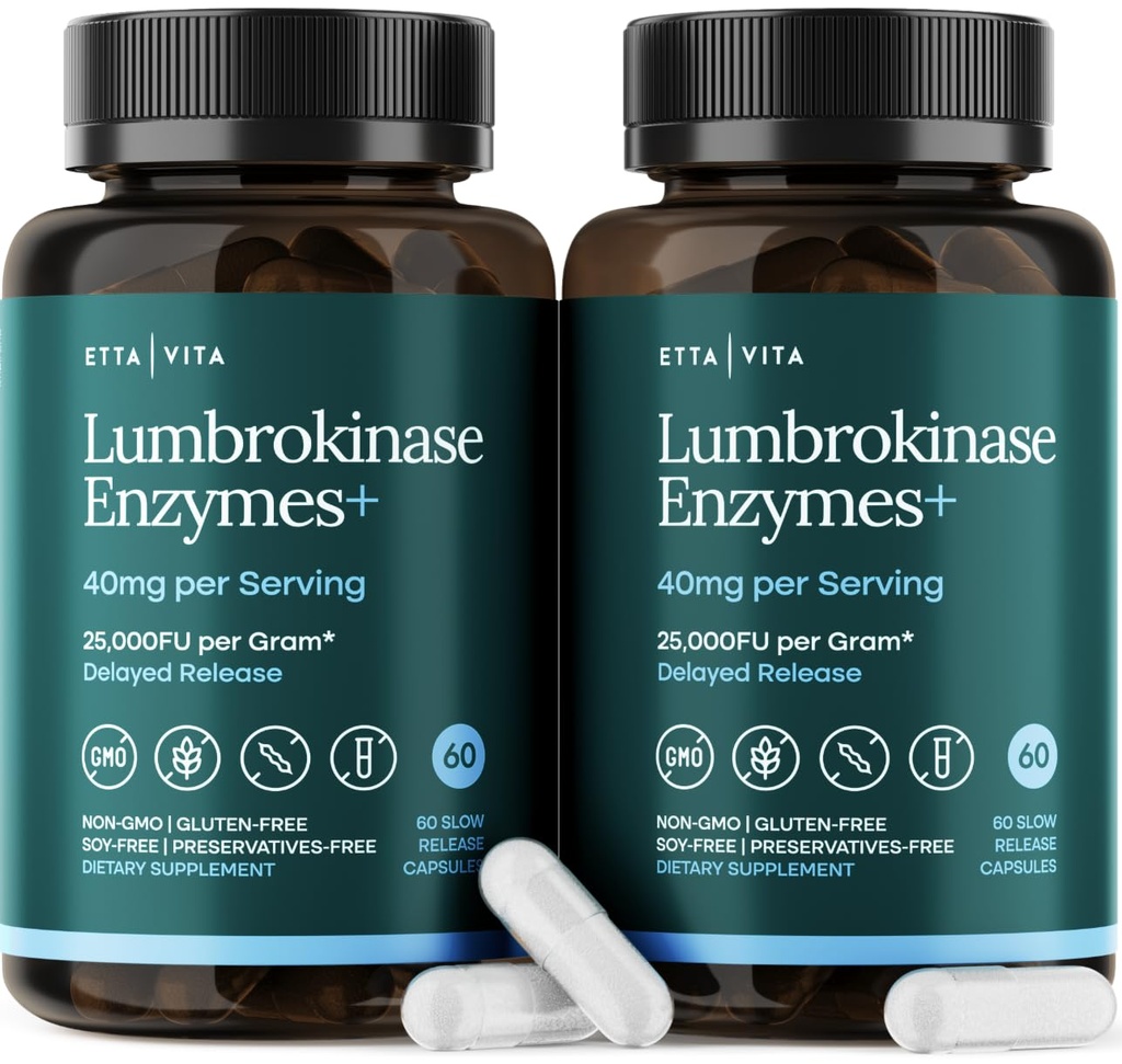 Potent Lumbrokináza Dodatek (120 Služeb) 40mg / Serving (Max Activity - 800 000 jednotek) - Lumbrokináza Enzymy Kapsle pro podporu energie, Digestion, Cognition & Gut Health - Podobné Nattokináza