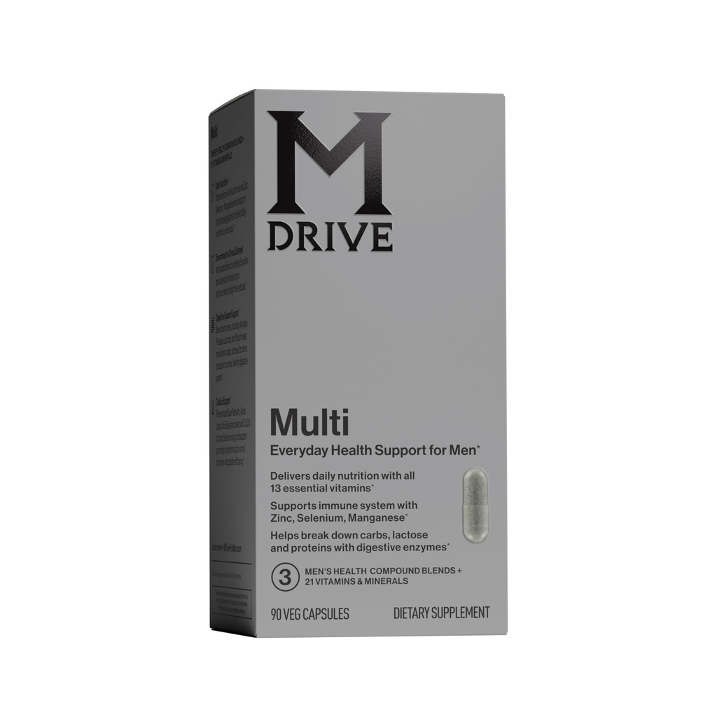 Mdrive Multivitamin pro muže, Denní Multivitamin - Imunitní podpora zdraví od zinku, selenu, manganu a vitaminu D, Enzymy pro stravitelnou podporu, CoQ10 pro energii a vitamin K2, 90 Kapsle