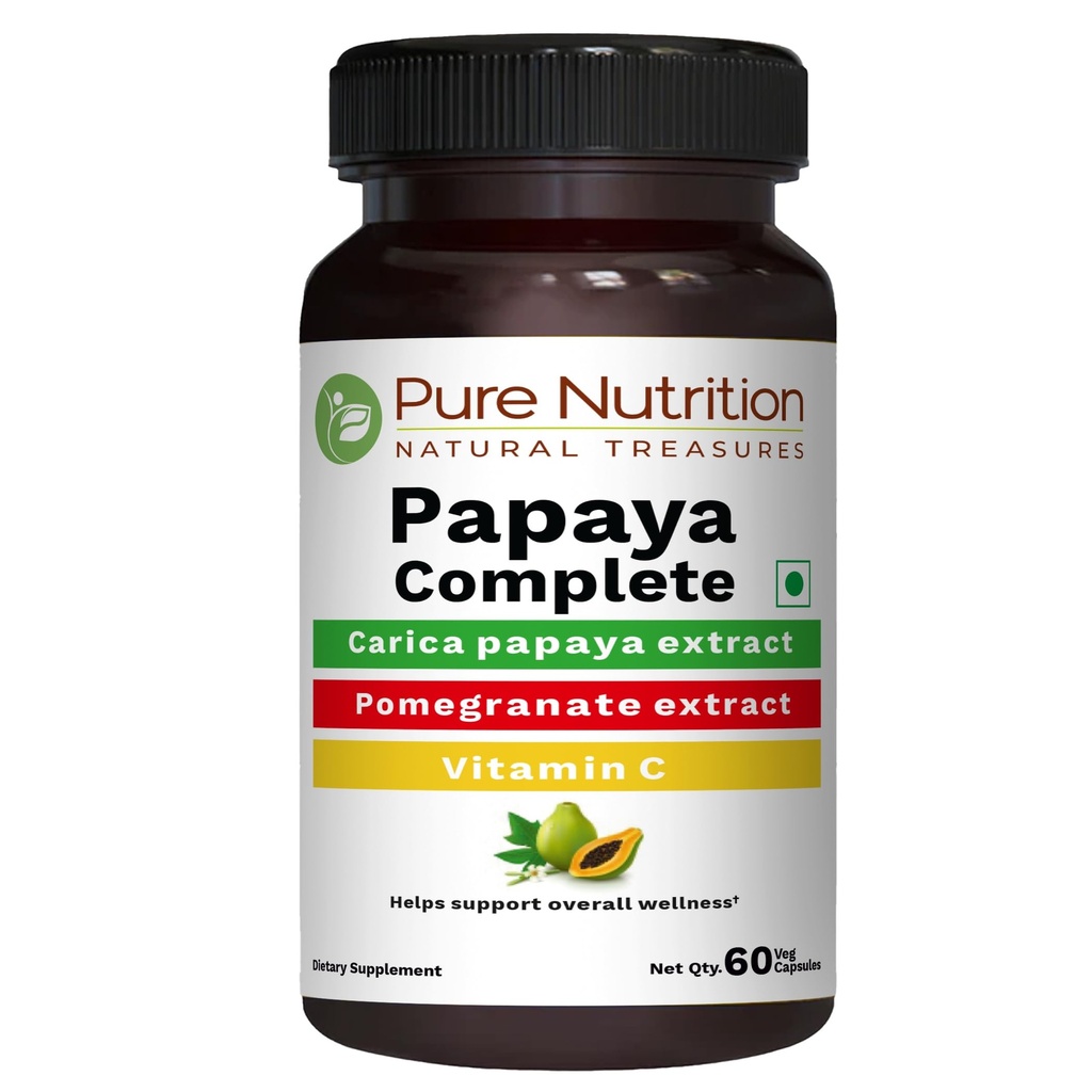 Čistá výživa Papaya Kompletní - 60 Veg Kapsle (Podporuje Destilát imunita & Digestion) Každá kapsle obsahuje 500 mg Carica Papaya Ovoce a Leaf Extract. Non- GMO CLAS124; bezlepkové