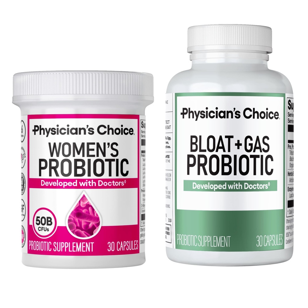 Lékařský choice Ženský Probiotický 30ct + Bloat & Gas Probiotic 30ct - Pokročilé stravovací Zdravotní Bundle pro ženy