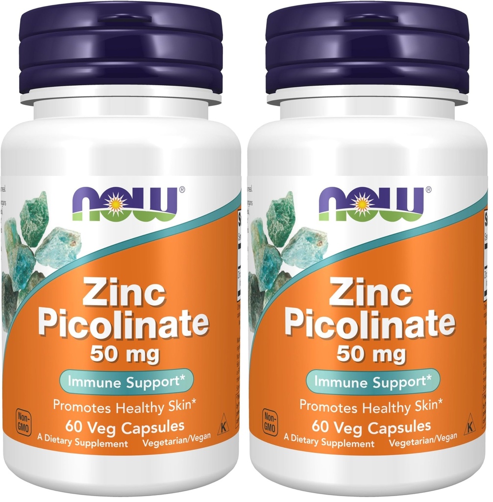 Nyní doplňky, Pikolinát zinečnatý 50 mg, podporuje funkce enzymu *, imunitní podpora *, 60 Veg Kapsle (Balení po 2)