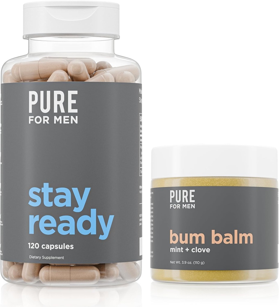 Pure for men Stay Ready Fiber Supplement (120 Count) + Bum Balm Raw Lotion for men
