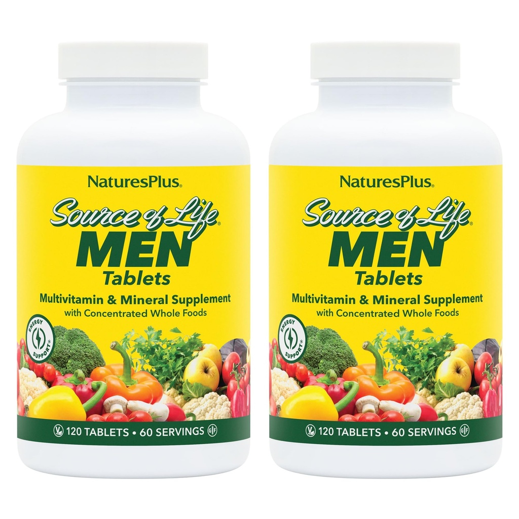 NaturesPlus Source of Life Men - 120 Tablet, Balení 2 - Iron- Free Multi- Vitamin & Mineral Supplement - se Saw Palmetto, Lycopene & Lutein - Gluten Free, Vegetarian - 120 Celkem Služeb