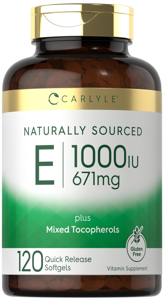 Carlyle Vitamin E se smíšenými tokoferoly CLAS124; 1000 IU CLAS124; 120 Softgels CLAS124; přirozeně sázený doplněk CLAS124; Non- GMO a gluten Free Formule