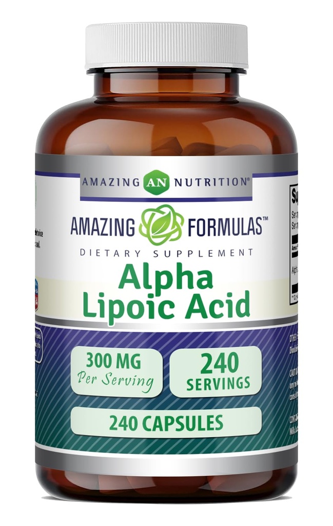 Amazing Applicas Alpha Lipoic Acid 300 mg Kapsle Dodatek 124; Non- GMO AZ124; Gluten Free Az124; Made in USA (240 Počet)
