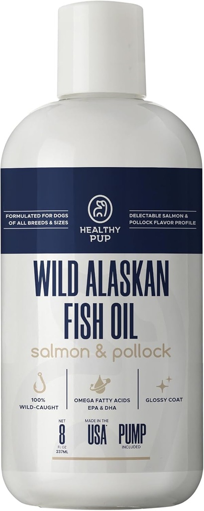Divoký aljašský losos pro psy s Pollockem - 8 oz Pollock and Salmon Oil, Omega 3, EPA, a DHA - Psi kůže a kabát dodatek - Vyrobeno v USA