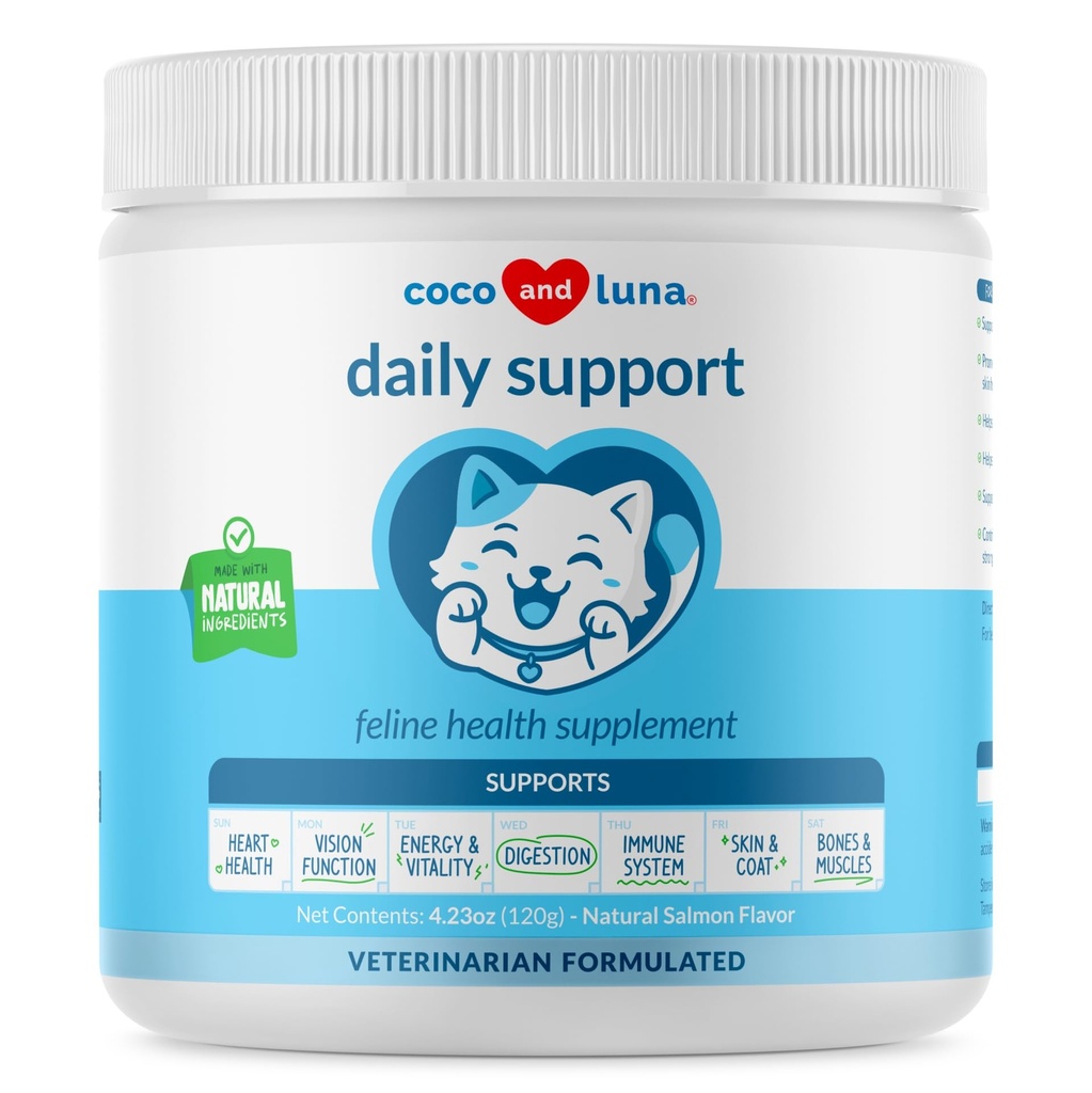 Multivitamin pro kočky - 4oz Powder - L-lysin, Taurin, a Spirulina pro imunitní podporu a oční zdraví - Fish Oil & Vitamíny pro kůži a srdce zdraví. (pro kočky)