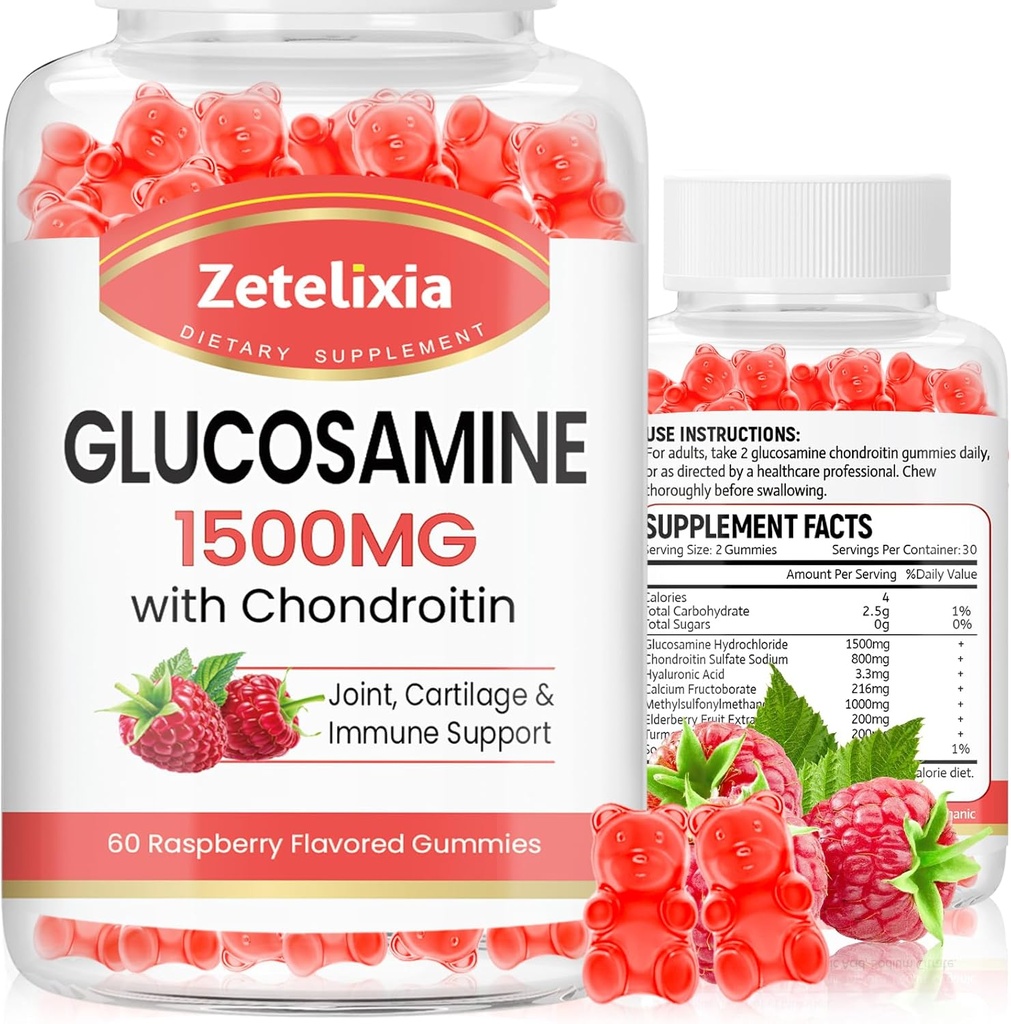 2 Pack Glucosamine Chondroitin Gummies, Glucosamine Chondroitin s MSM, Elderberry, Kurkuma - Společná podpora doplněk pro dospělé, muže a ženy, 120 Počet