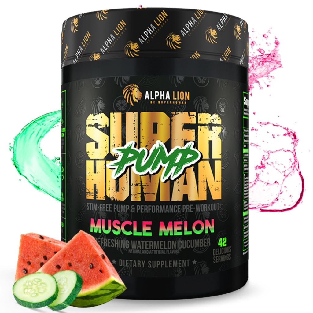 ALPHA LION Superhuman čerpadlo Pre Workout Powder, Kofein Free & Stim Free Precvik Dodatek, Oxidový booster, Muscle Gainer, Energy & Focus (42 Služeb, Muscle Melon Flavor)