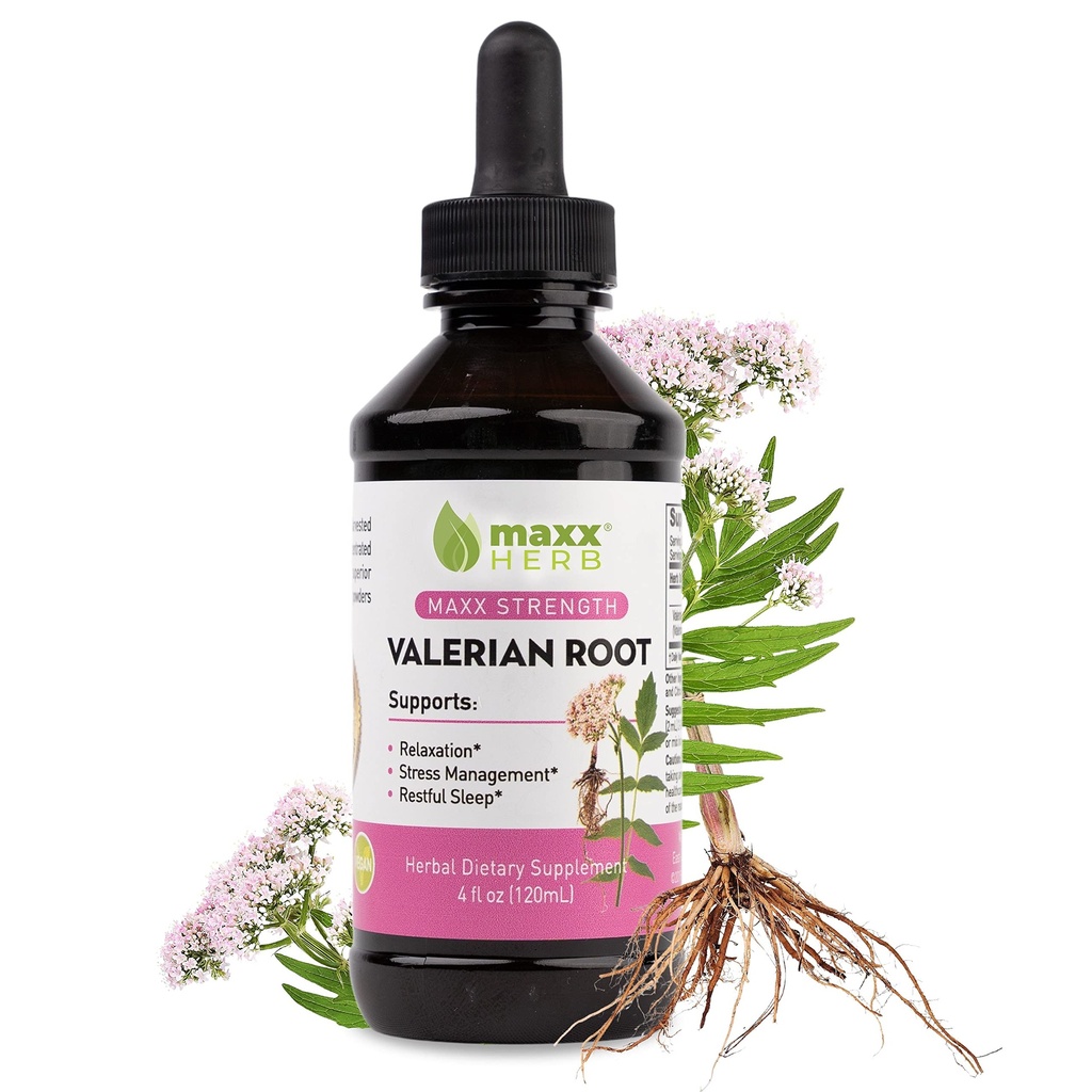 Maxx Herb Valerian Root Extract - Max. síla, tekuté Valerian Root Absorbs lepší než kapsle, pro relaxaci a klidný spánek, Alkoholicko-zdarma - 4 Oz láhev (60 Služeb)