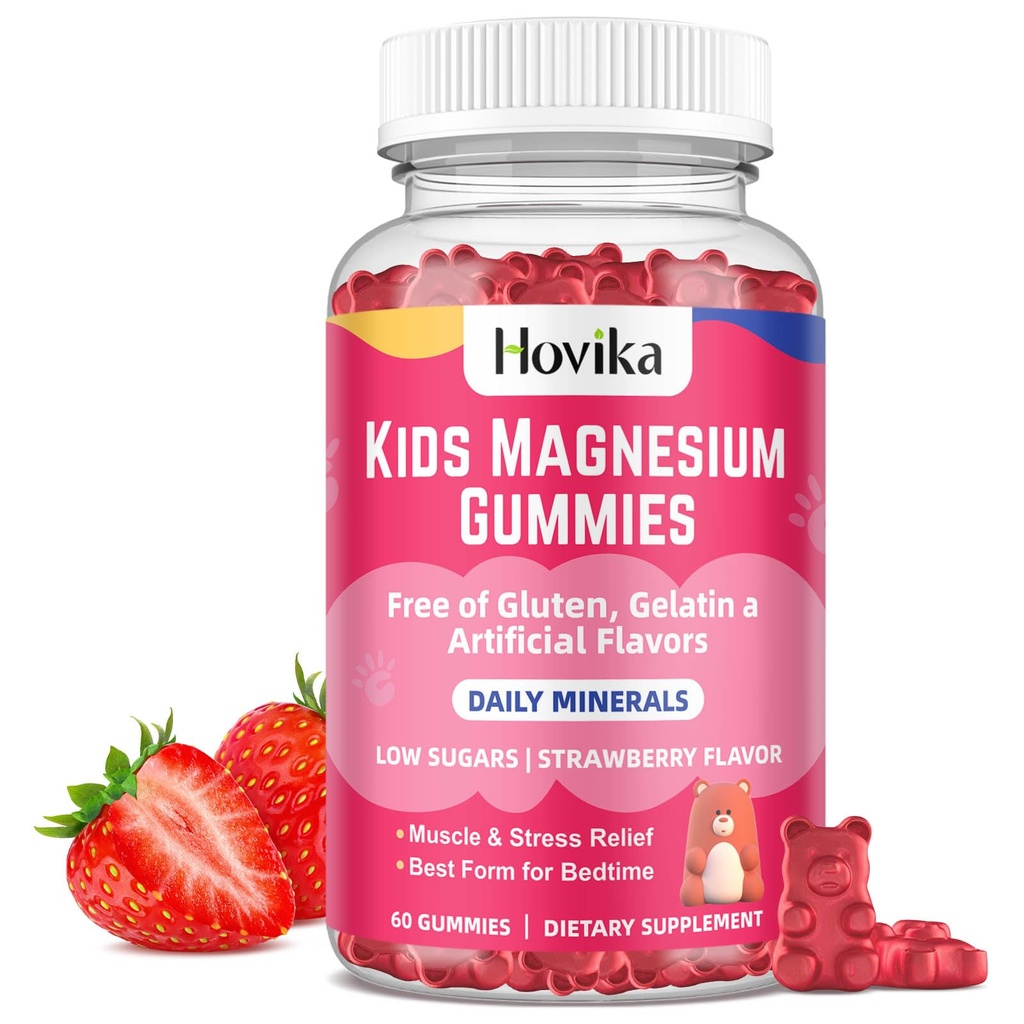 Magnesiové gumy pro děti - Magnesium Citrát + Vitamin B6 & D3 - Skvělé Ochutnávající děti Magnesium Klidové gumy pro Nerve kosti a svalnaté zdraví pro děti Wellness, Vegan Jahodové ochucení 60 Počet