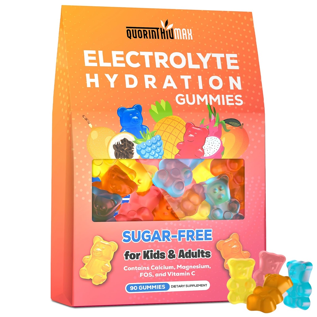 Electrolyte Gummies Cukr zdarma 124; Electrolyte Hydration Energy Gummies for running & Sports - Energetické Žvýkačky s vápníkem a vitamínem C pro děti a dospělé, Vícečetné smíšené příchutě, gluten- Free, 90 Počet