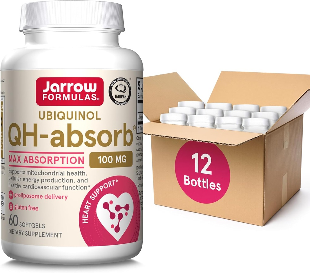 Jarrow Dispersas QH- Absorb 100 mg Max Absorpce - CoQ10 Ubichinol- Až 60 Služeb (Softgels) - Podporuje Mitochondriální zdraví, Výroba celulární energie a zdravé kardiovaskulární funkce, Balení 12