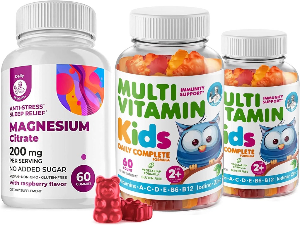 Děti Multivitaminové gumy 14 esenciální vitaminy a hořčíkové gumy Sugar- Free - Denní dodatek vitamin A, C, D, E Vegetarian B6 & B12, zinek, biotin s cukrem - zdarma hořčík klidové Chews pro děti a dospělé