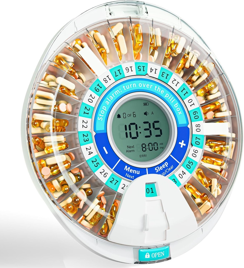 Windtrack Automatický dávkovač pro seniory, Elektronický Měsíční Pořadač pilulek s Alarmem & Light, 28 Day Smart Lock Medication Disperser, Timed Pill Dipenser Machine for Prescriptions & Vitamins