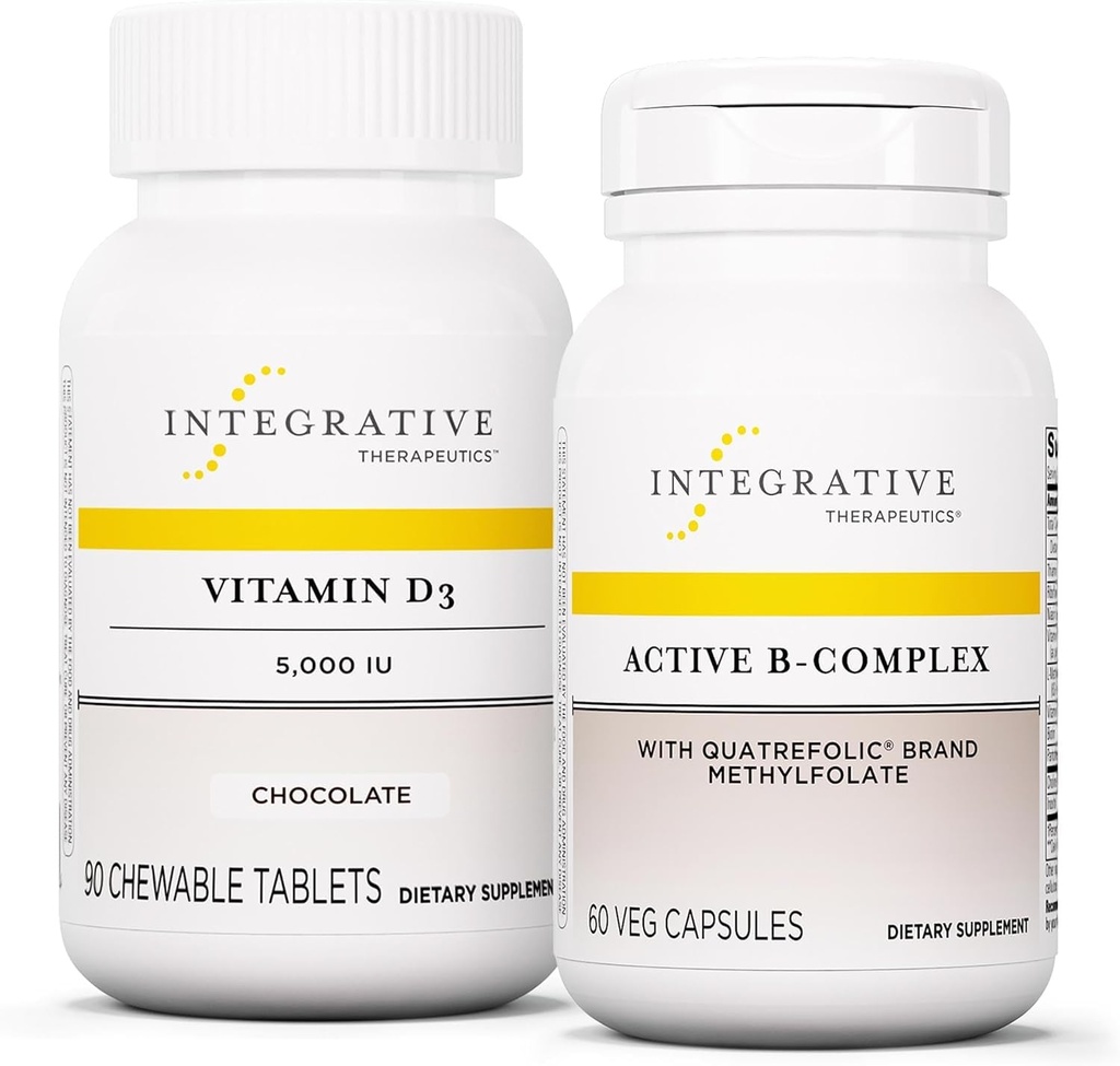 Integrační terapeutika Bundle s aktivní B- Complex, 60 Kapsle & Vitamin D3 125 mcg, 90 Chewables - Aktivní B-Complex na podporu energie metabolismus * - Vitamin D3 na podporu zdraví kostí *
