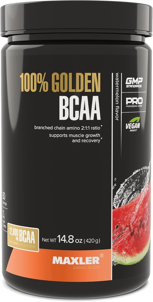 Maxler 100% Golden BCAA Powder - Intra & Post Workout Recovery nápoj pro zrychlené svalové zotavení & Lean Muscle Growth - 6 g Vegan BCAA Amino Acids - 60 Podání - Meloun