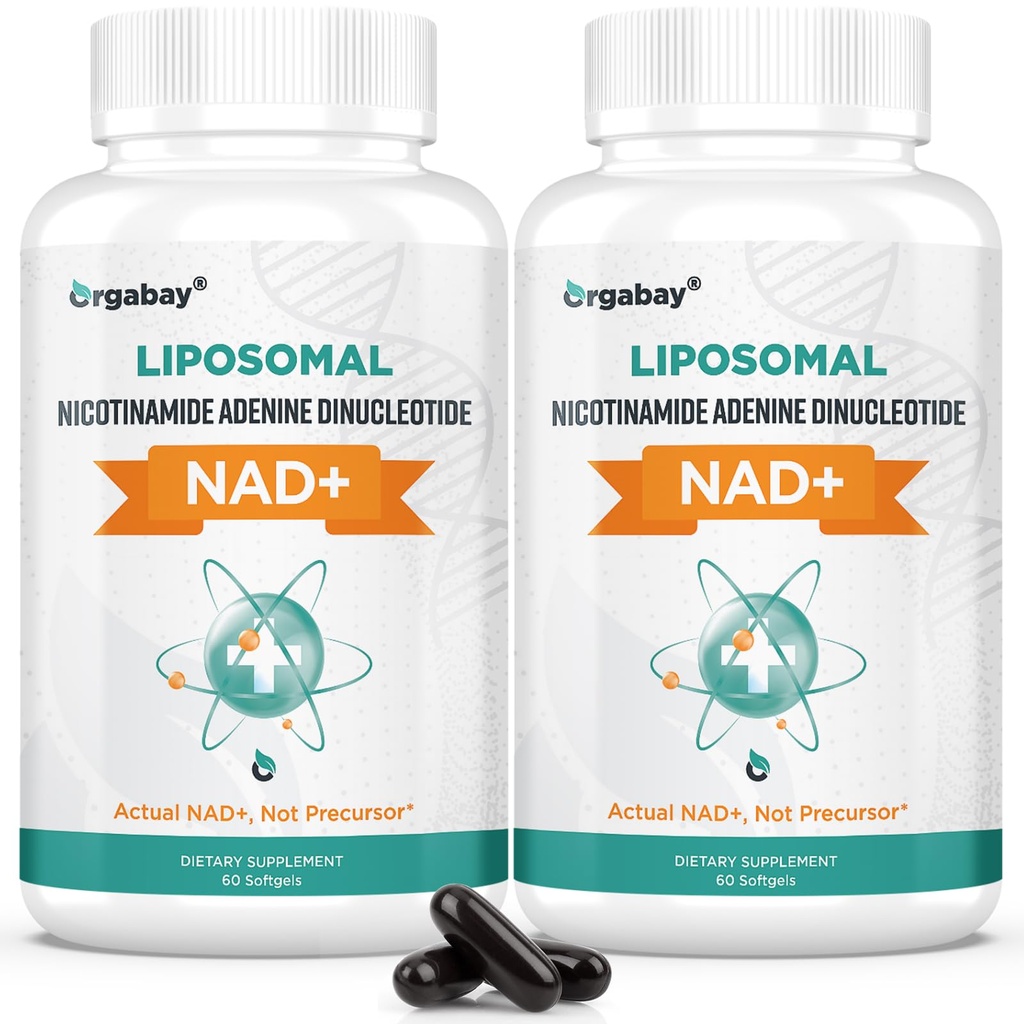 Orgabay Liposomal NAD + Příplatek 500 mg, vysoká absorpce, zvýšení NAD + s TMG 250 mg, skutečný NAD Plus účinnější než nikotinamid Riboside, podpora buněčné energie, zdravé stárnutí 124; 120 Softgels
