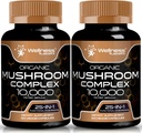 WELLNESS LABSRX Houbový doplněk Kapsle 10: 1 Extrakt, Houbový komplex Kapsle 1000mg, Lví hříva dodatek s krůtí ocas, Cordyceps, Reishi - 2 Pack
