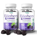 Elderberry Gummies s vitamínem C a zinkem - Imunitní Booster Elderberry Gummies pro dospělé a děti - Veganské přírodní složky obrany Multivitaminy s antioxidační podporou (120 Gummies)