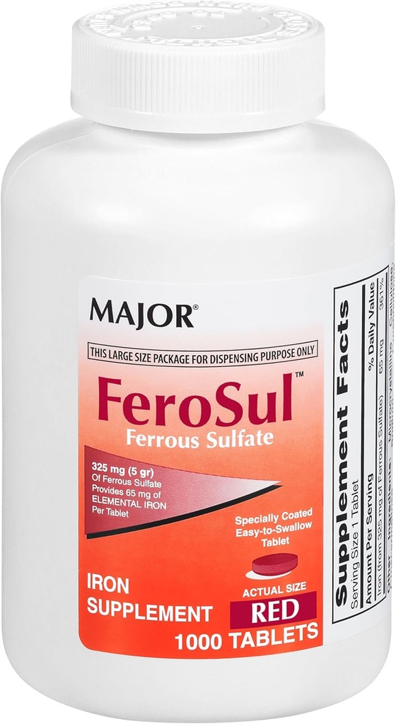 Hlavní FeroSul - železitý sulfát 325 mg tablety - Železný dodatek pro ženy a muže - Speciálně balené Easy- to - polykací tablety - červená - 1000 Tablety