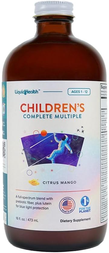 LIQUIDHELTH Dětské kompletní tekutý multivitamin pro děti, Toddlers - esenciální vitaminy, výživné látky a minerální látky, imunitní podpora, Gut Health - Made in USA, Vegan, Non GMO, Sugar- Free (16 oz)